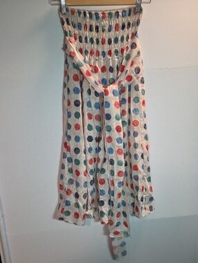 Polka Dot Strapless Dress Women Size S Summer Retro Flowy Cute